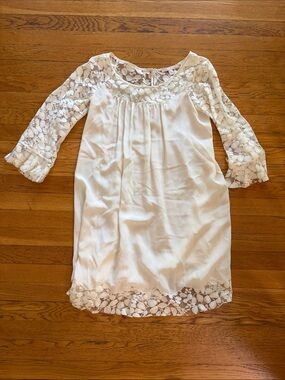 Rebecca Taylor Cream Lace Sleeve Dress